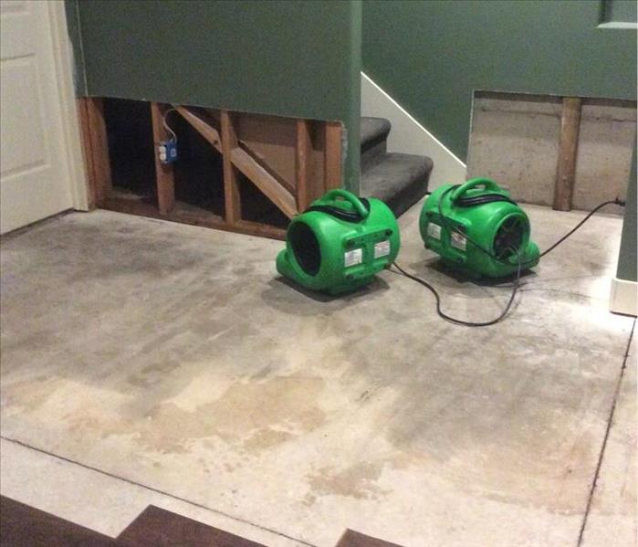 flood cut wall, two air movers