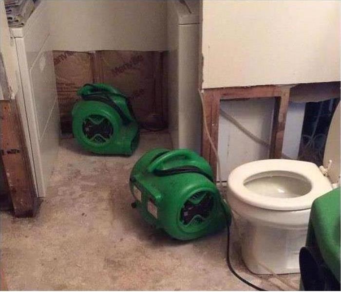 remediated bathroom, servpro air movers